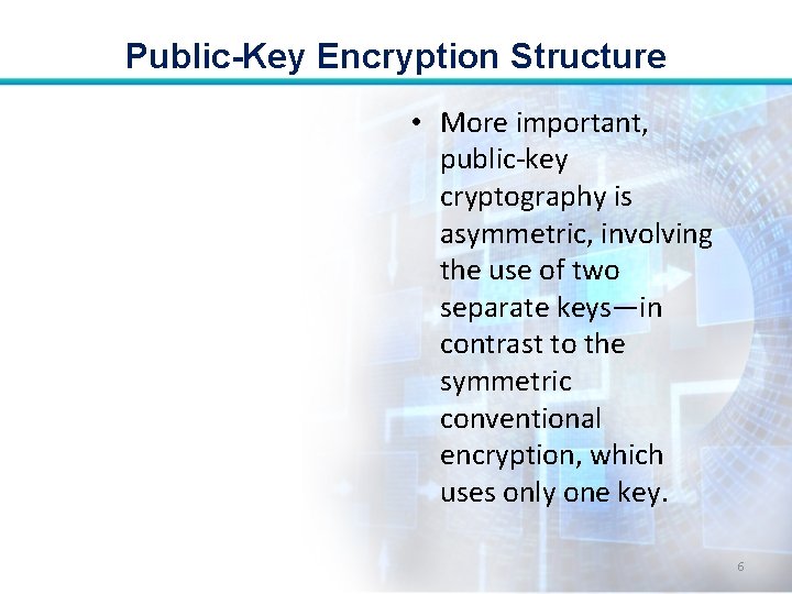 Public-Key Encryption Structure • More important, public-key cryptography is asymmetric, involving the use of