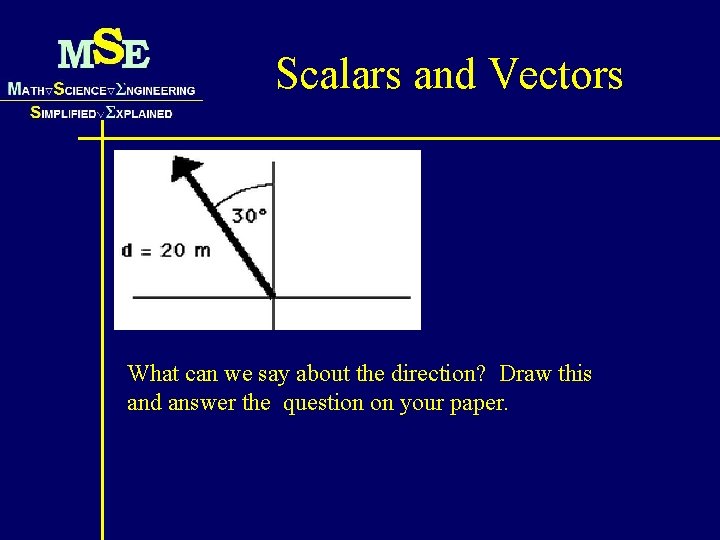 Scalars and Vectors What can we say about the direction? Draw this and answer