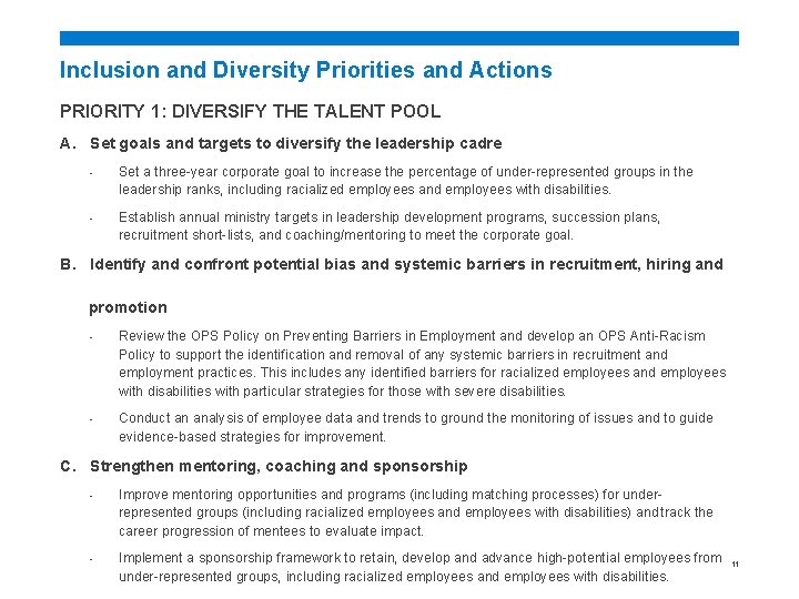 Inclusion and Diversity Priorities and Actions PRIORITY 1: DIVERSIFY THE TALENT POOL A. Set