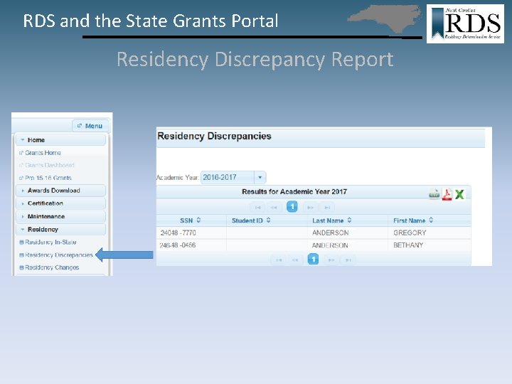 RDS and the State Grants Portal Residency Discrepancy Report 