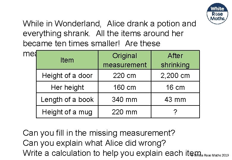 While in Wonderland, Alice drank a potion and everything shrank. All the items around