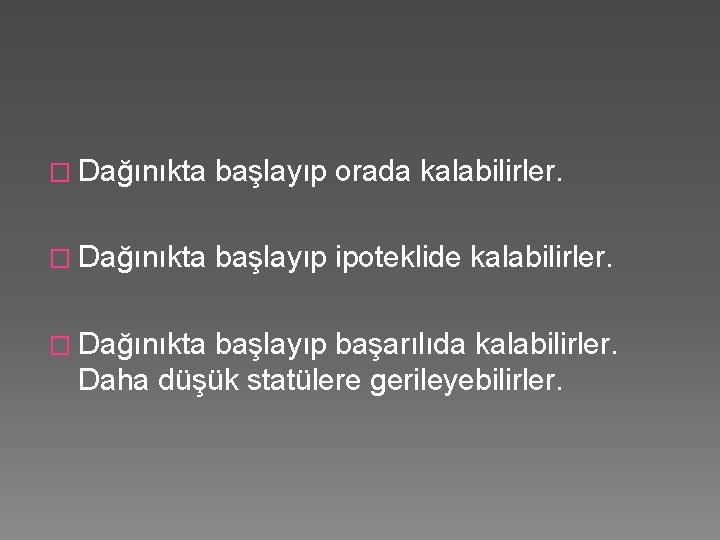 � Dağınıkta başlayıp orada kalabilirler. � Dağınıkta başlayıp ipoteklide kalabilirler. � Dağınıkta başlayıp başarılıda