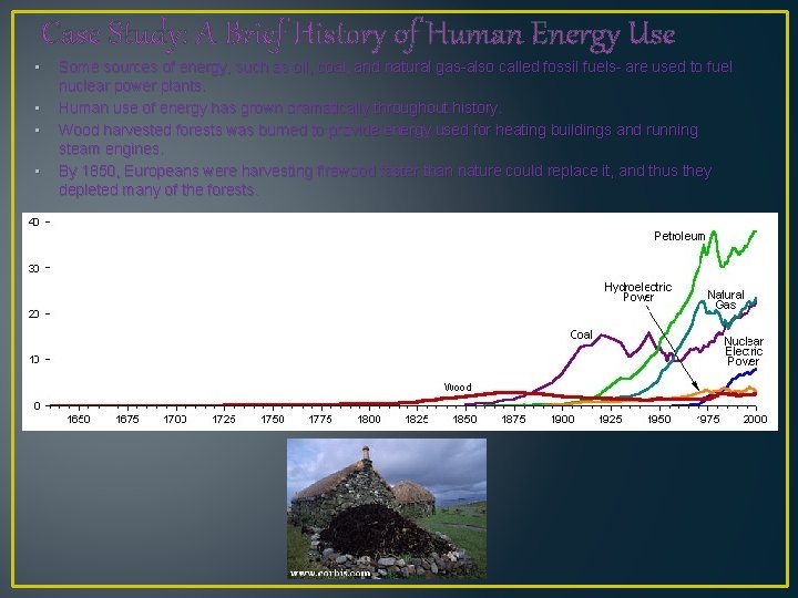 Case Study: A Brief History of Human Energy Use • • Some sources of