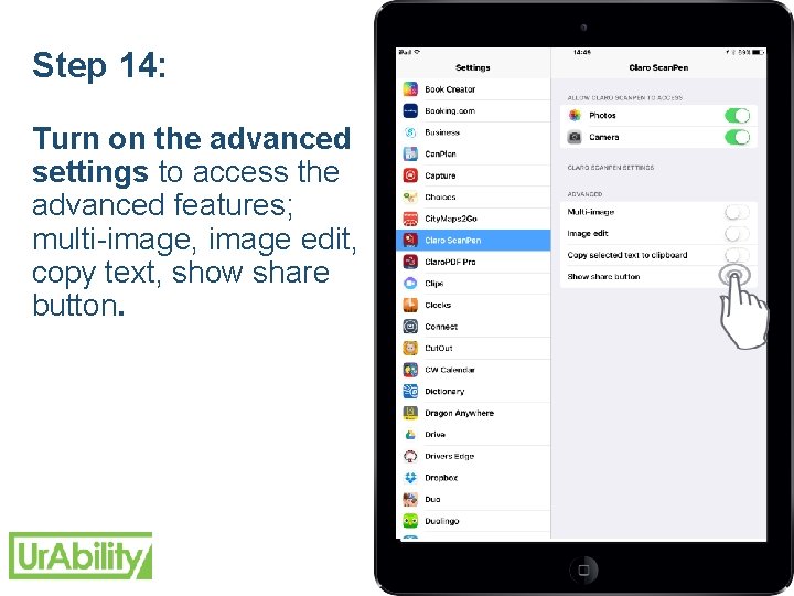 Step 14: Turn on the advanced settings to access the advanced features; multi-image, image