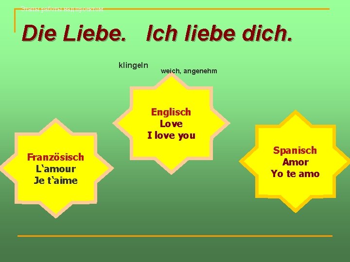 Этапы работы над проектом: Die Liebe. Ich liebe dich. klingeln weich, angenehm Englisch Love