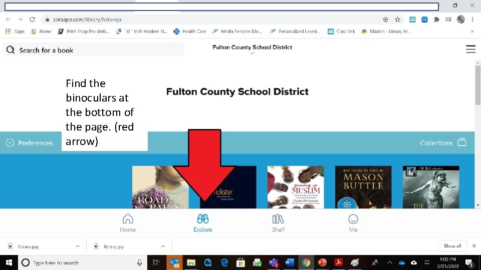 Find the binoculars at the bottom of the page. (red arrow) 