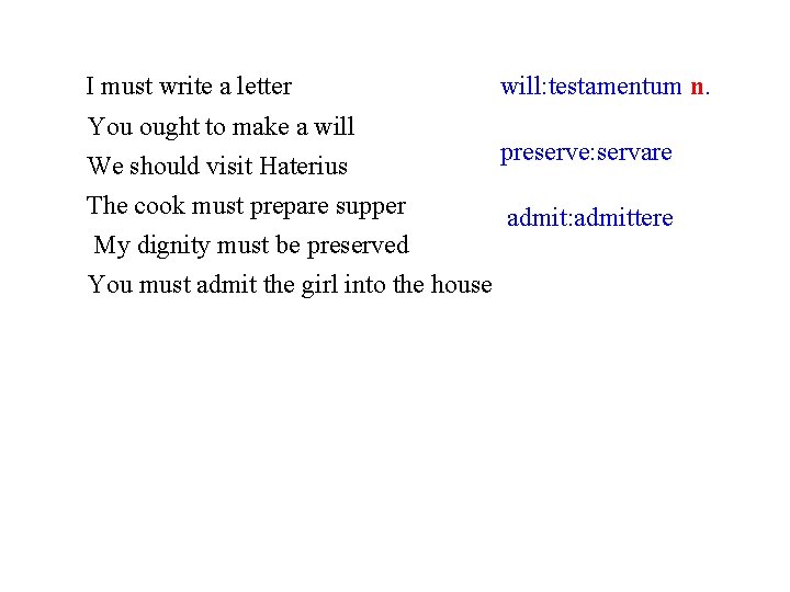 I must write a letter You ought to make a will: testamentum n. preserve: