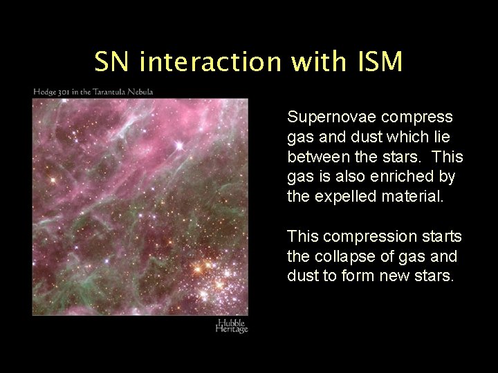 SN interaction with ISM Supernovae compress gas and dust which lie between the stars.