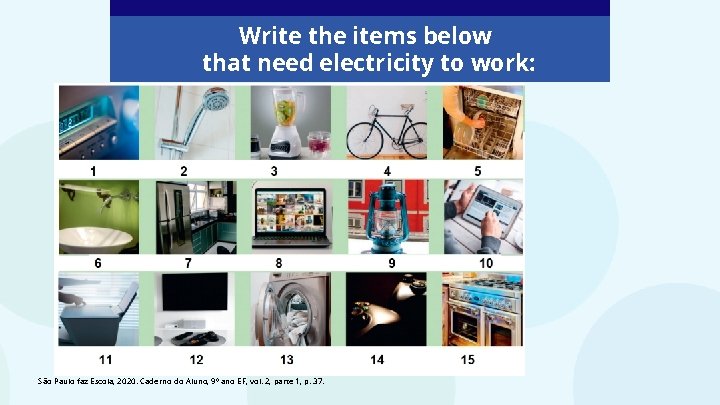 Write the items below that need electricity to work: São Paulo faz Escola, 2020.