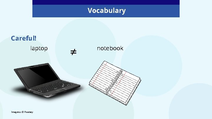 Vocabulary Careful! laptop Imagens: © Pixabay ≠ notebook 