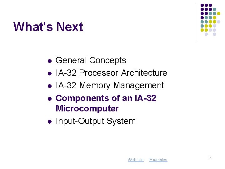 What's Next l l l General Concepts IA-32 Processor Architecture IA-32 Memory Management Components