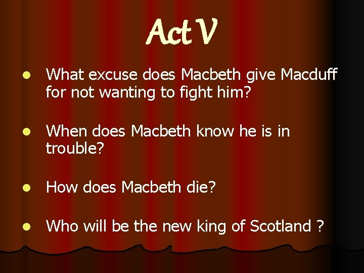 Act V l What excuse does Macbeth give Macduff for not wanting to fight