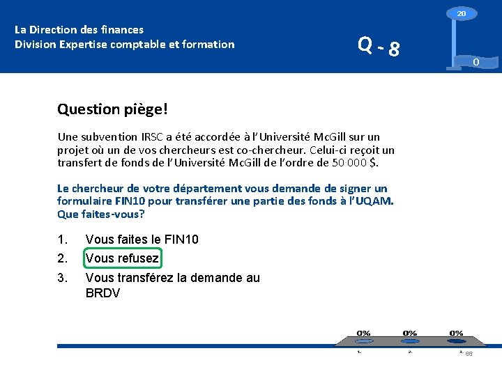 20 La Direction des finances Division Expertise comptable et formation Q-8 0 Question piège!