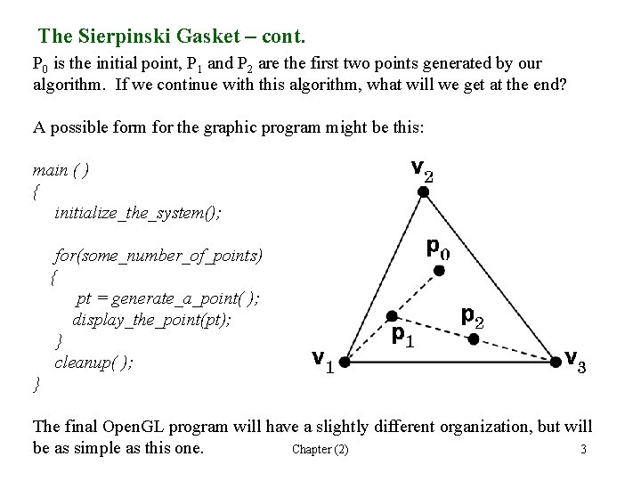 The Sierpinski Gasket – cont. P 0 is the initial point, P 1 and