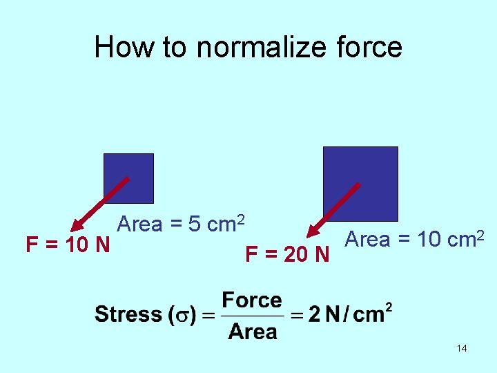 How to normalize force F = 10 N Area = 5 cm 2 F