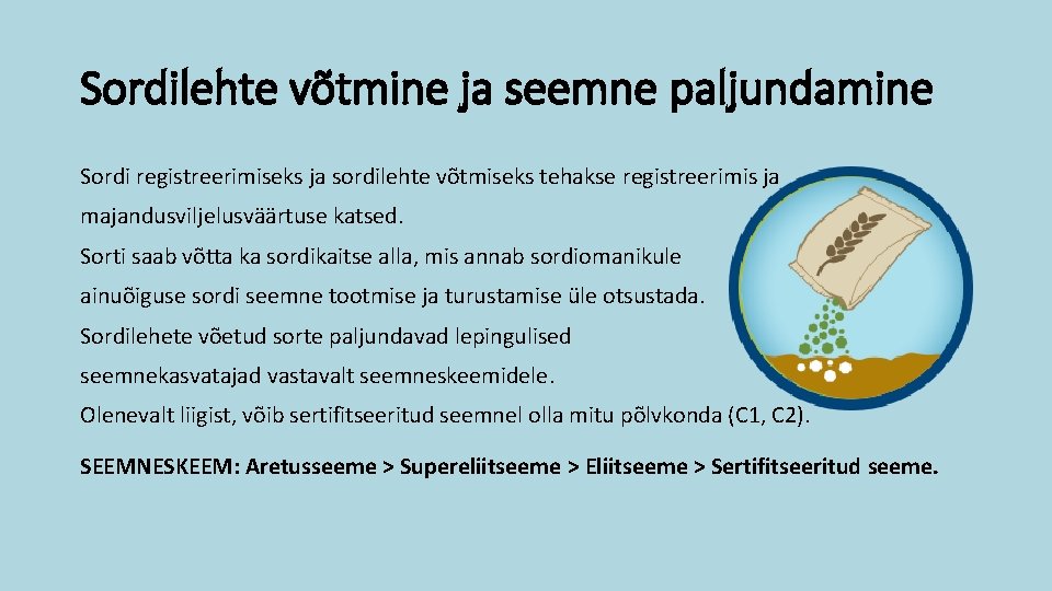 Sordilehte võtmine ja seemne paljundamine Sordi registreerimiseks ja sordilehte võtmiseks tehakse registreerimis ja majandusviljelusväärtuse