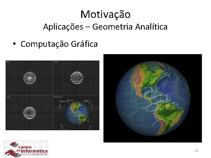 Motivação Aplicações – Geometria Analítica • Computação Gráfica 14 