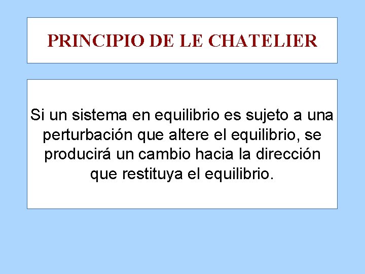 PRINCIPIO DE LE CHATELIER Si un sistema en equilibrio es sujeto a una perturbación