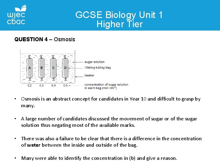 GCSE Biology Unit 1 Higher Tier QUESTION 4 – Osmosis • Osmosis is an