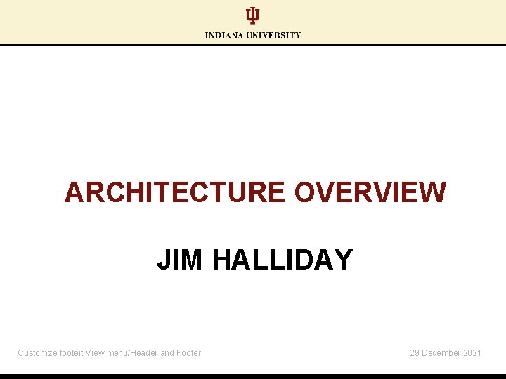 ARCHITECTURE OVERVIEW JIM HALLIDAY Customize footer: View menu/Header and Footer 29 December 2021 