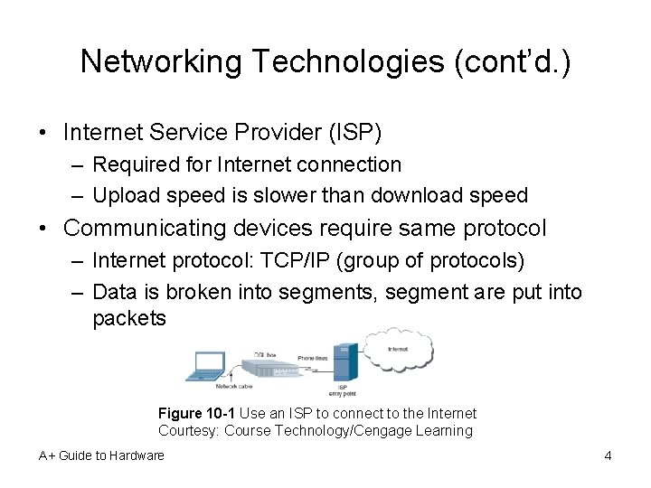 Networking Technologies (cont’d. ) • Internet Service Provider (ISP) – Required for Internet connection