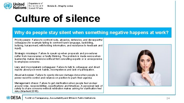 Module 8 – Integrity codes Culture of silence Why do people stay silent when Module 8 – Integrity codes Culture of silence Why do people stay silent when
