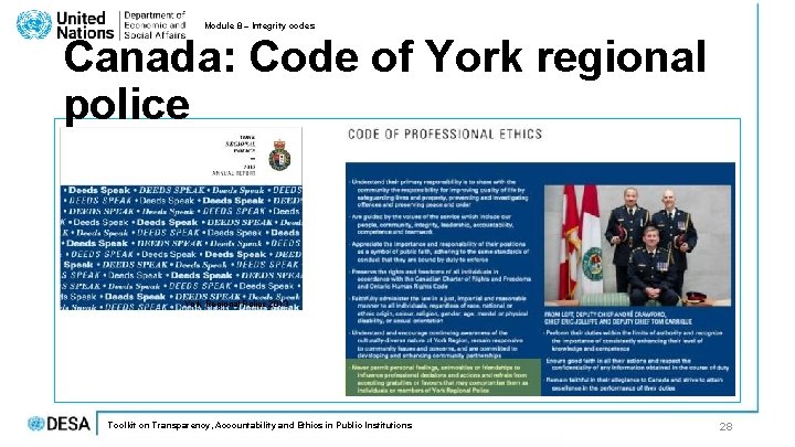 Module 8 – Integrity codes Canada: Code of York regional police York Regional Police Module 8 – Integrity codes Canada: Code of York regional police York Regional Police