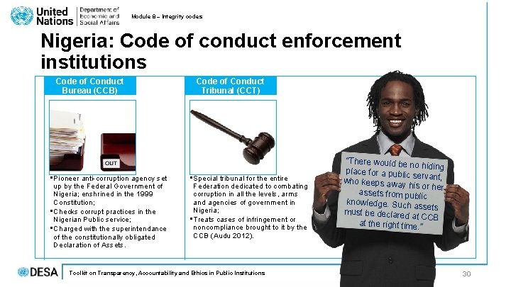 Module 8 – Integrity codes Nigeria: Code of conduct enforcement institutions Code of Conduct Module 8 – Integrity codes Nigeria: Code of conduct enforcement institutions Code of Conduct