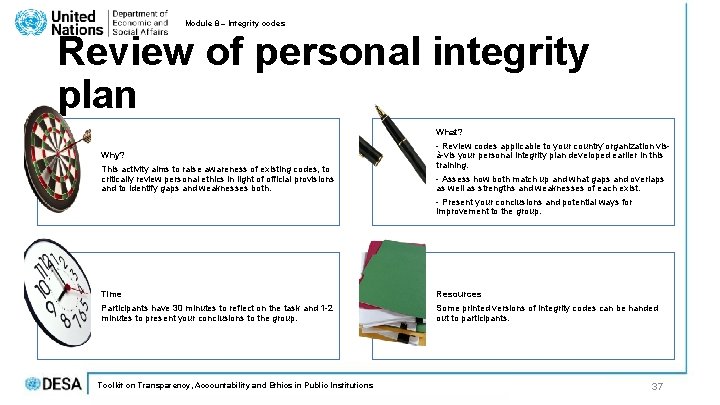 Module 8 – Integrity codes Review of personal integrity plan What? This activity aims Module 8 – Integrity codes Review of personal integrity plan What? This activity aims