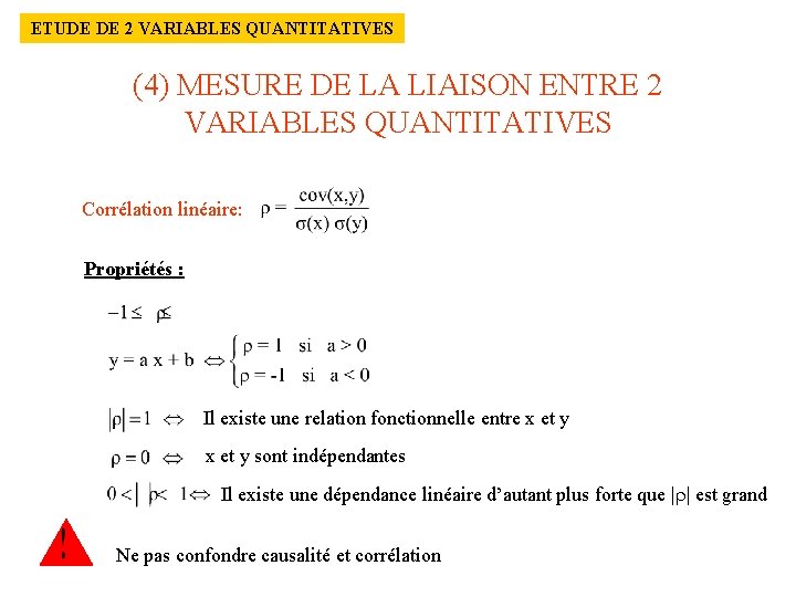 ETUDE DE 2 VARIABLES QUANTITATIVES (4) MESURE DE LA LIAISON ENTRE 2 VARIABLES QUANTITATIVES