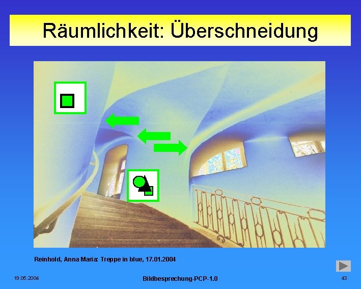 Räumlichkeit: Überschneidung Reinhold, Anna Maria: Treppe in blue, 17. 01. 2004 19. 05. 2004