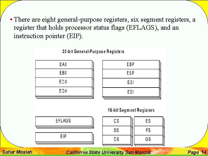  • There are eight general-purpose registers, six segment registers, a register that holds