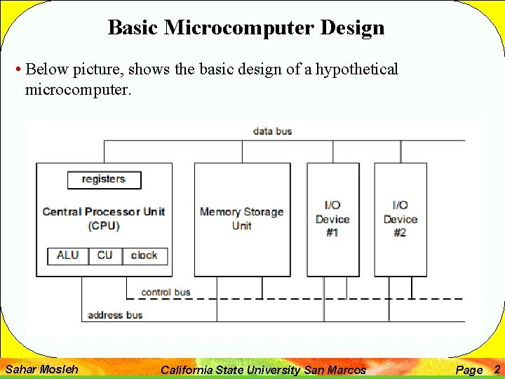 Basic Microcomputer Design • Below picture, shows the basic design of a hypothetical microcomputer.