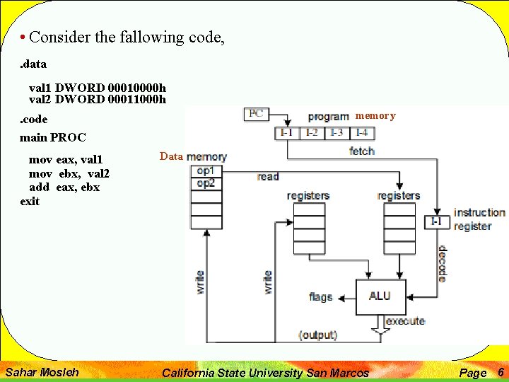  • Consider the fallowing code, . data val 1 DWORD 00010000 h val