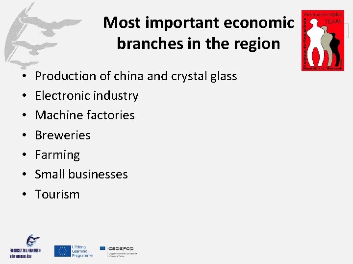 Most important economic branches in the region • • Production of china and crystal