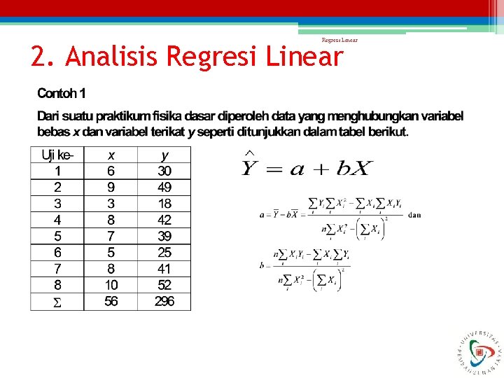 Regresi Linear 2. Analisis Regresi Linear 