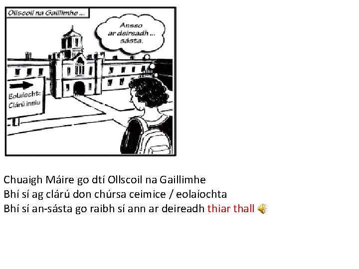 Chuaigh Máire go dtí Ollscoil na Gaillimhe Bhí sí ag clárú don chúrsa ceimice