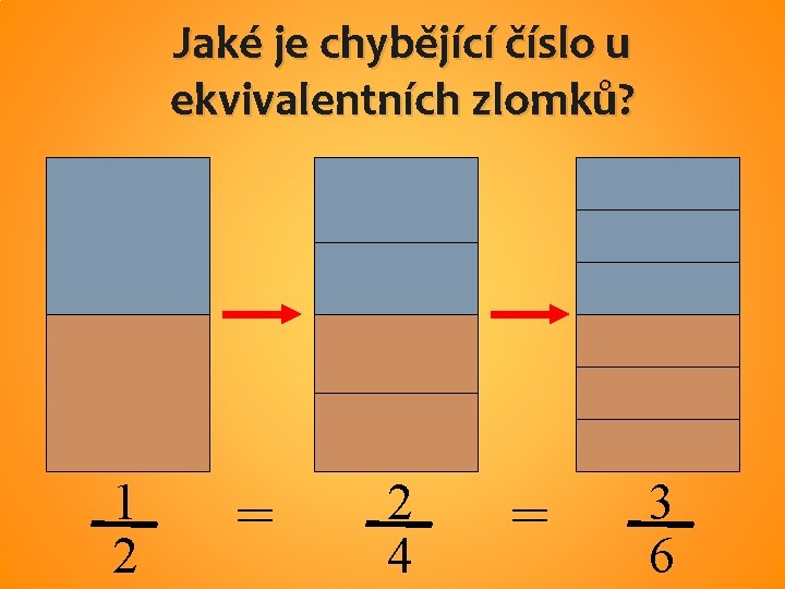 Jaké je chybějící číslo u ekvivalentních zlomků? 1 2 = 2 4 = 3