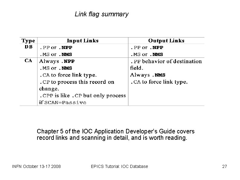 Link flag summary Chapter 5 of the IOC Application Developer’s Guide covers record links