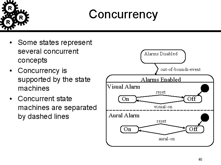 R R R Concurrency • Some states represent several concurrent concepts • Concurrency is R R R Concurrency • Some states represent several concurrent concepts • Concurrency is