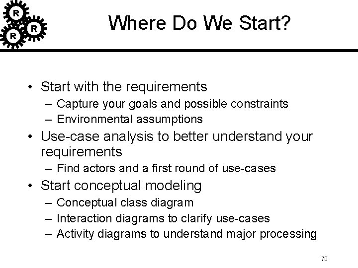 R R R Where Do We Start? • Start with the requirements – Capture R R R Where Do We Start? • Start with the requirements – Capture