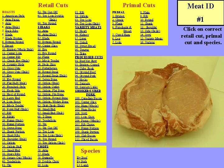 Retail Cuts ROASTS 1. American Style 2. Arm Picnic 3. Arm 4. Arm (Bnls)