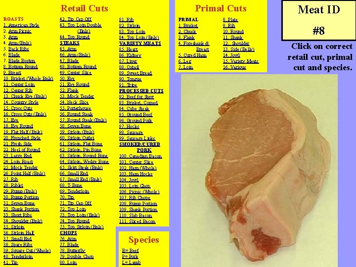 Retail Cuts ROASTS 1. American Style 2. Arm Picnic 3. Arm 4. Arm (Bnls)