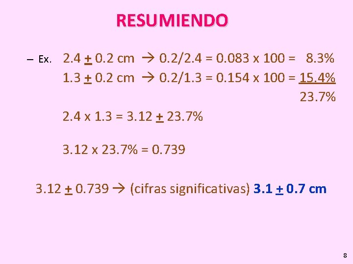 RESUMIENDO – Ex. 2. 4 + 0. 2 cm 0. 2/2. 4 = 0.