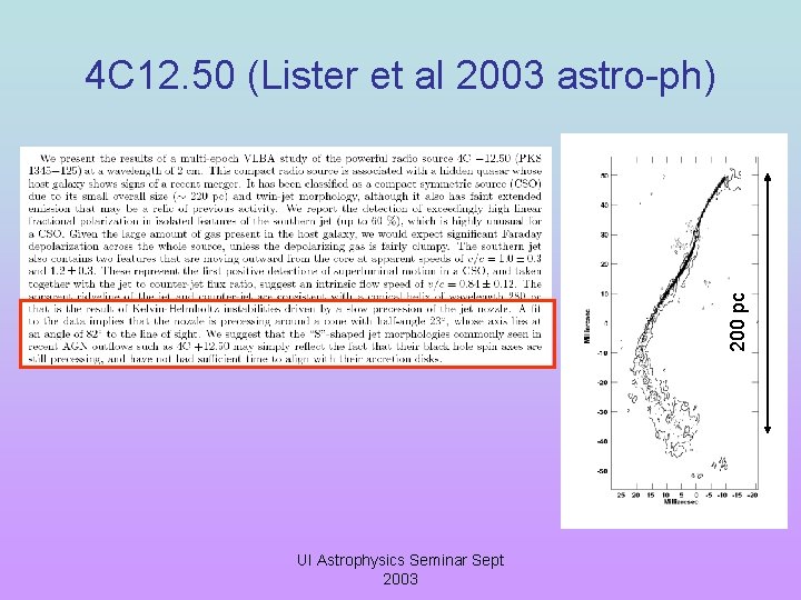 200 pc 4 C 12. 50 (Lister et al 2003 astro-ph) UI Astrophysics Seminar