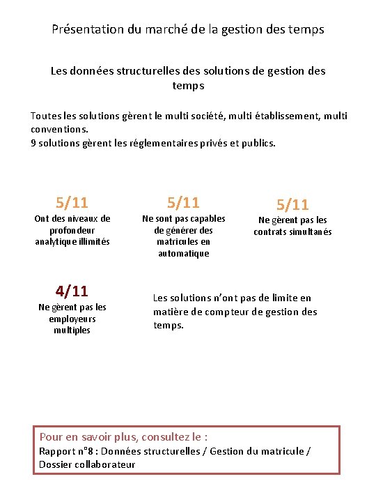 Présentation du marché de la gestion des temps Les données structurelles des solutions de