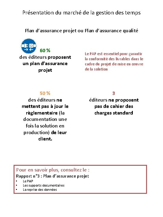 Présentation du marché de la gestion des temps Plan d’assurance projet ou Plan d’assurance