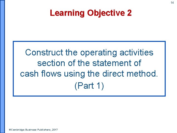 14 Learning Objective 2 Construct the operating activities section of the statement of cash