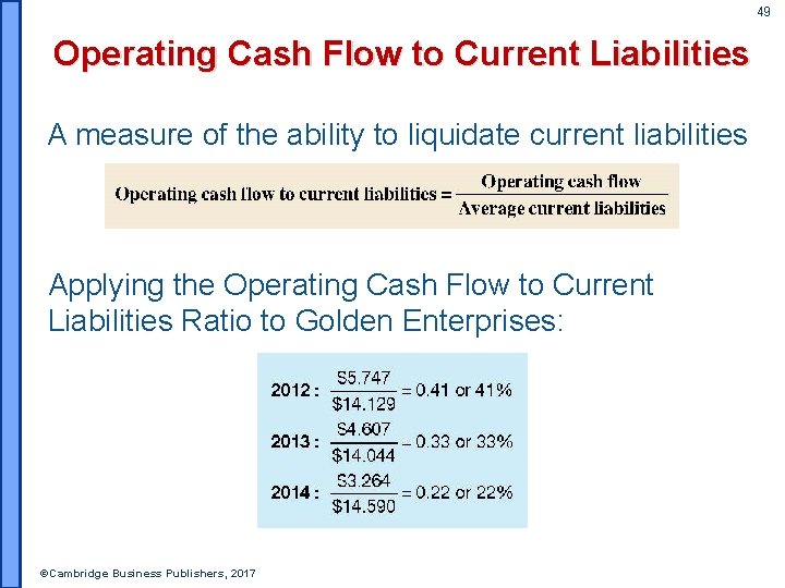 49 Operating Cash Flow to Current Liabilities A measure of the ability to liquidate
