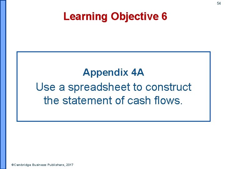 54 Learning Objective 6 Appendix 4 A Use a spreadsheet to construct the statement